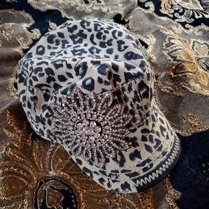 Olive and Pique leopard and crystal hat